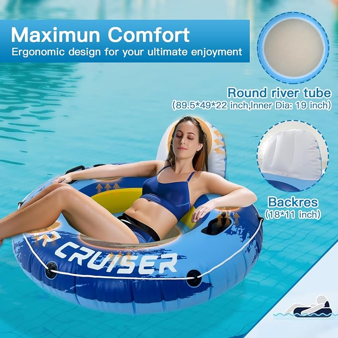 River Tubes for Floating Heavy Duty Inflatable Floating Lounger Premium River Water Rafts Pool Float with Cup Holder Above Lake for Adults