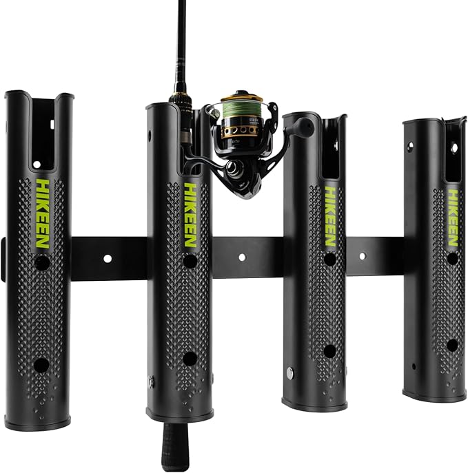 Hikeen Adjustable Fishing Rod Holder, 4 Tube Fishing Pole Holders Wall-Mounted Rod Rack for Boat Kayak Golf Cart Garage Crate Cooler Wagon RV