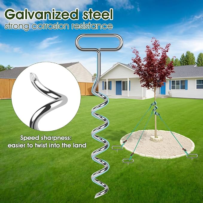 3 Tree Stakes and Supports,16in Spiral Tree Stake Kits for Leaning Young Trees Straightening Against Strong Wind Bad Weather, Heavy Duty Ground Anchors for Trampoline,Tent,Canopy Gazebos,Shed