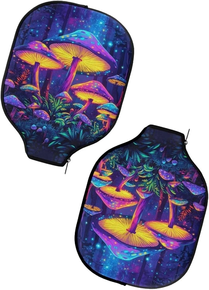 Mushroom Paddle Cover Floral Pack of 1 Pickleball Racket Sleeve Universal Size Case 8.7 X 11.4 Inch Pickleball Paddle Covers Only Elastic Pickleball Accessory Protection for Women Men