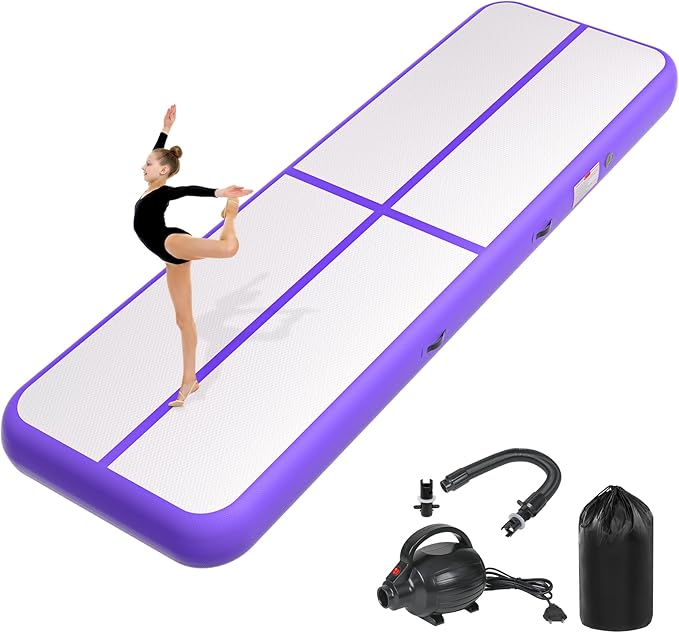 Inflatable Air Gymnastics Tumbling Mat 6ft 10ft 13ft 16ft 20ft, Air Tumble Track Mat 4/8 inches Thickness with Electric Air Pump for Home Use Training Cheerleading Yoga Water Beach Park