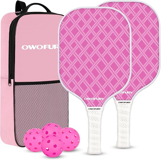 Fiberglass Pickleball Paddles Set of 2, Pickle Ball Racket Lightweight Honeycomb Core Control Paddle, with 4 Indoor Outdoor Balls and Bag for Men Women