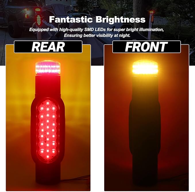 Boat Trailer Guide on Post Pipe Light Set DOT Approved 24LED Waterproof Submersible Turn Signal Running Lights Brake Lights Integrated with Trailer Guide Post Poles Lights Kit 2Pcs Black