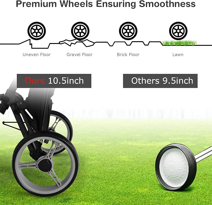 GYMAX Foldable 3-Wheel Height Adjustable Lightweight Golf Caddy Cart with Umbrella Holder, Hydraulic Seat, Storage Bag & Cup Holder