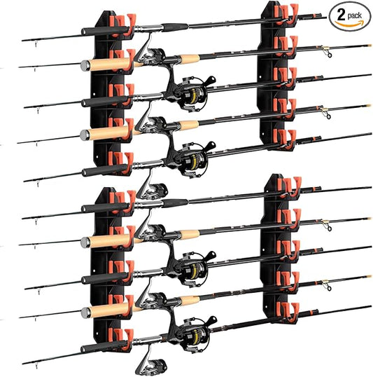 Hikeen Fishing Rod Holders, Fishing Pole Holders for Garage, Wall or Ceiling Mounted Fishing Rod Rack Holds Up to 10 Rods(2 Pack)