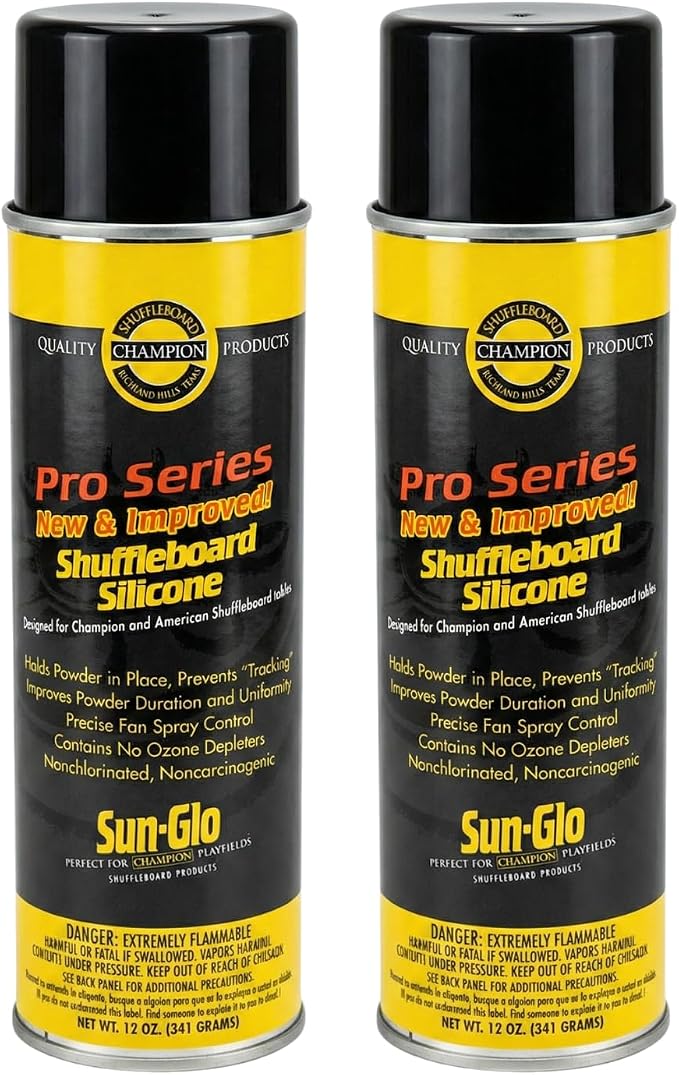 Sunglo Pro Series Shuffleboard Silicone Spray – Premium Table Cleaner & Polish for Consistent Slide and Surface Protection – 12 oz Can (2-Pack)