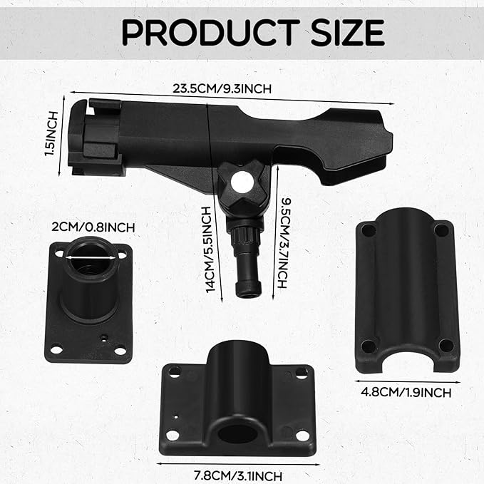 Liliful 4 Pcs Fishing Rod Holder for Boat Adjustable Kayak Swivel Fishing Pole Holders Accessories, Black