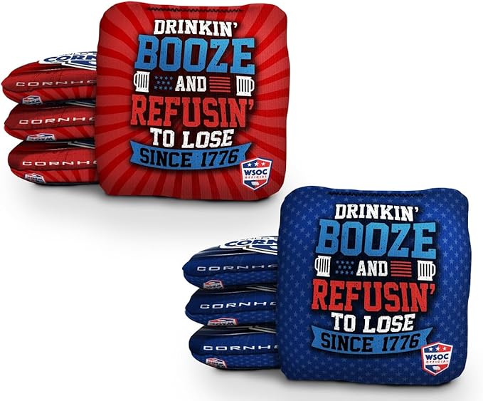 Professional Cornhole Bags Set of 8 Regulation Patriotic Series Resin Filled Pro Bean Bags Dual-Sided Slick and Stick