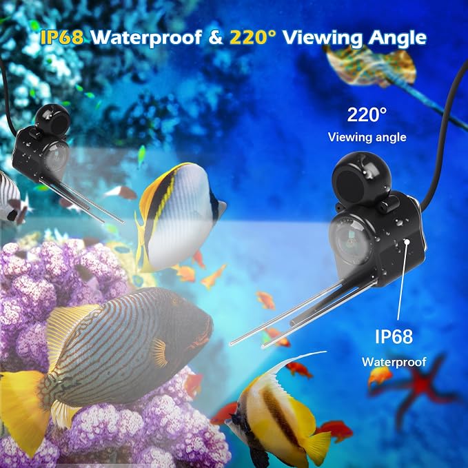 Underwater Fishing Camera 5 Inch, 4K HD IPS Monitor Fish Finder 220° Wide Angle IP68 Waterproof Infrared Night Vision with 98ft Cable, 8000mAh Fishing Camera Gift for Men,Ice Lake Boat River Fishing