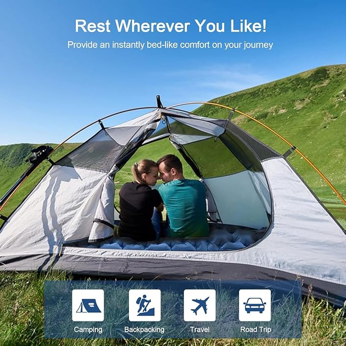 HiiPeak Sleeping Pad for Camping- Ultralight Inflatable Sleeping Mat with Built-in Foot Pump, Upgraded Durable Compact Camping Air Mattress for Tent, Backpacking, Hiking (New Blue Double)
