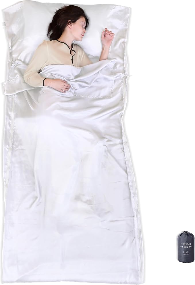 100% Silk Sleep Sack with Zippers on 3 Sides, 87”x43” Large Sleeping Liners for Hotels, Travel & Camping, Multifunctional Travel Sheets (Unzipped:87”x87”) for Adults, Lightweight, All Seasons