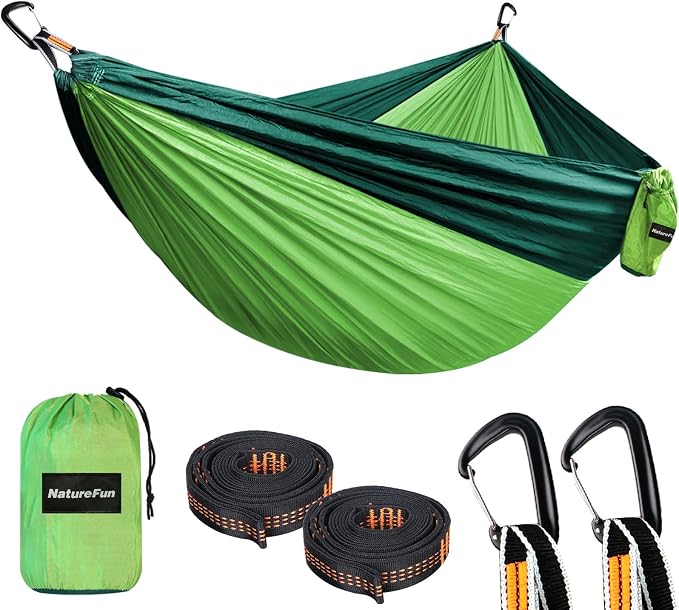 NATUREFUN Ultra-Light Travel Camping Hammock | 300kg Load Capacity,Breathable,Quick-Drying | 2 x Premium Carabiners,2 x Nylon Slings Included | Outdoor Indoor Garden