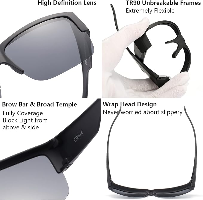 CAXMAN Fit Over Glasses Sunglasses for Men & Women Polarized Lens 100% UV Protection