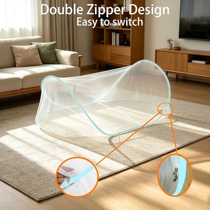 CMINGJ Large Pop Up Mosquito Tent, Portable Foldable Mosquito Net for Bed Camping Travel Patio (78 * 31 * 22inch) (Blue Adjustable Size)