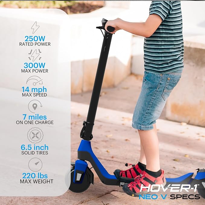 Hover-1 Neo Family Foldable Electric Scooter with 300W/250W/200W Rated Brushless Motor, 16/14/12 mph Max Speed, 8.5"/6.5” Wheels, 10/7 Mile Range Commuting Scooter for Kids & Teens Aged 4 to 16