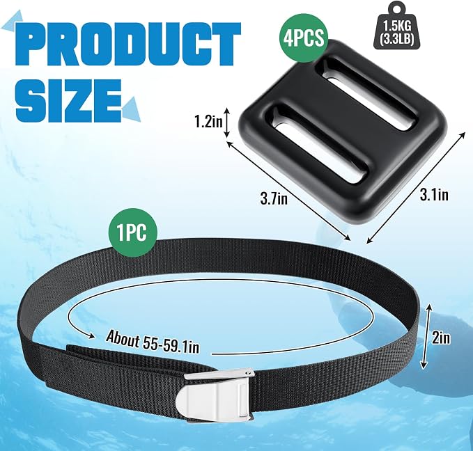 Tellegloww 4 Pcs Dive Weights Belt for Scuba Diving Coated Dive Weights Nylon Dive Belt with Metal Quick Release Buckle for Free Diving Spear Fishing