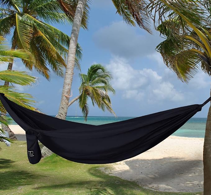 Gold Armour Camping Hammock - XL Double Hammock Portable Hammock Camping Accessories Gear for Outdoor Indoor with Tree Straps, USA Based Brand (Midnight Black)