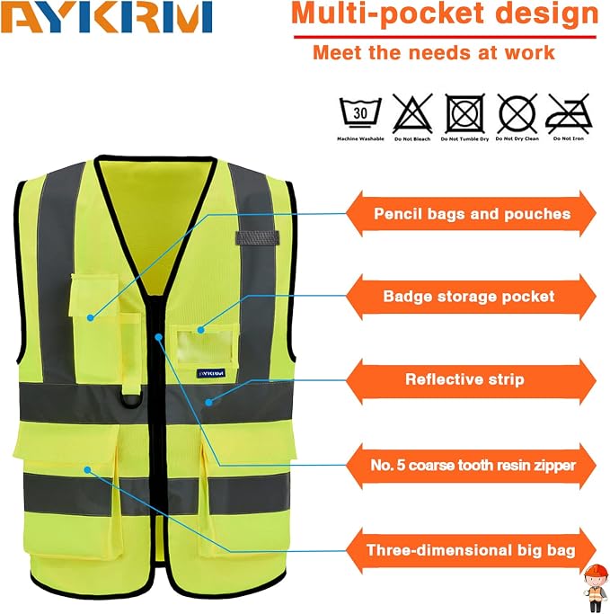 X Small High visibility vest,Reflective Safety Vest Workwear 7 Pockets Hi Vis Durable Vest