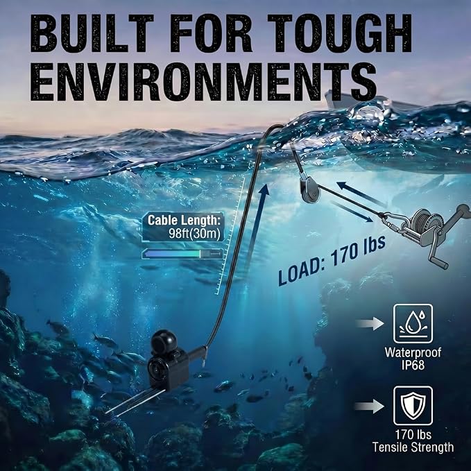 Fish Finder Underwater Fishing Camera: 5-Inch IPS Screen with 1500nit Brightness Long Battery Life 8000mAh USB Charging - IP68 Waterproof 98ft Cable for Ice Fishing Anglers