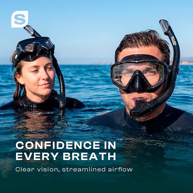 Pano 3 180° Panoramic Dive Mask, Three-Window Tempered Glass Scuba Mask with Dry Top Snorkel, Dual-Layer Silicone Skirt Anti-Leak Diving Gear for Men Women Teens Adults, 4 Color Options