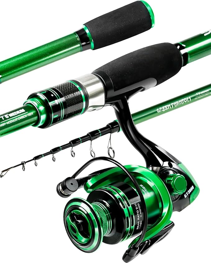 Ghosthorn Fishing Rod and Reel Combo Graphite Telescoping Fishing Pole Portable Travel Kit with Carrier Bag for Freshwater Saltwater