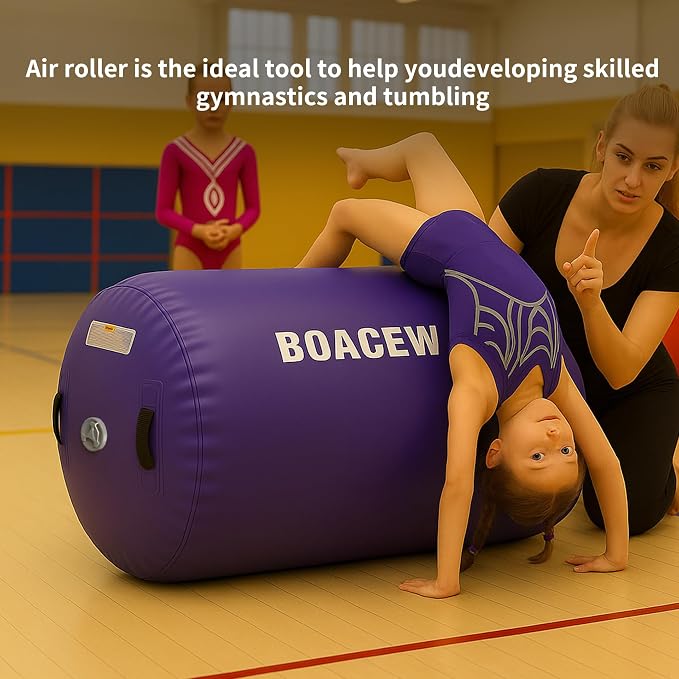 Gymnastics Mat,Air Roller Gymnastics Barrel,Gymnastics Tumble Track Air Track Tumbling Mat for Home Training/ Cheerleading/Gym/Training/Yoga/Beach/Water/Park Outdoor Use with Electric Air Pump ﻿
