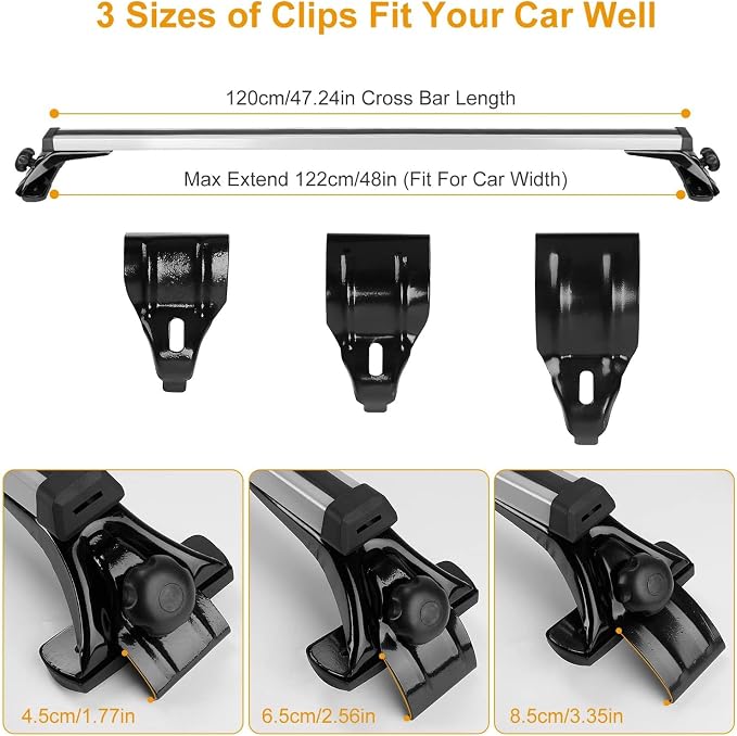 47.24in Universal Top Roof Rack Cross Bar Cargo Carrier Aluminum Crossbar Rack w/ 165LBS Capacity Fit for Most Vehicle Wagon Car Without Roof Side Rail