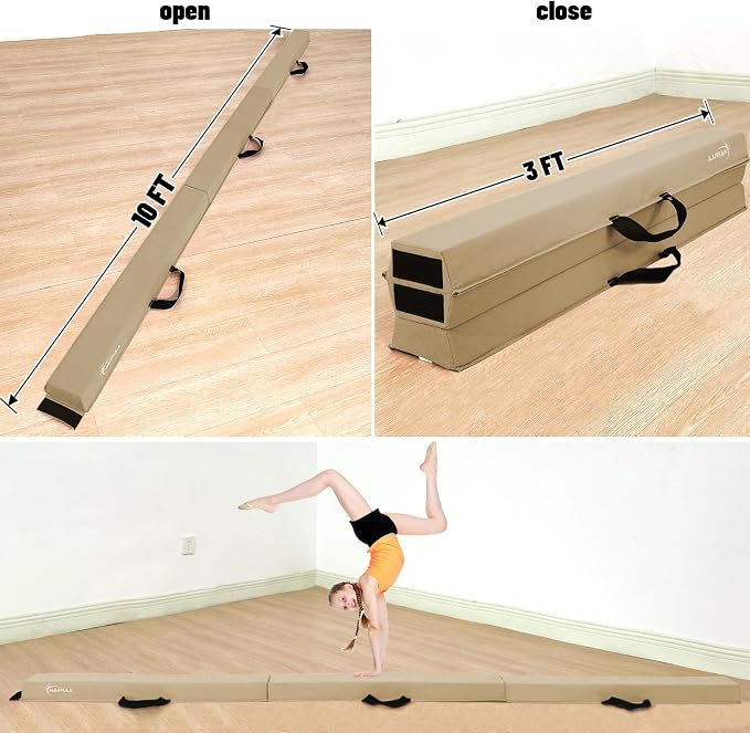 MARFULA 6 FT / 8 FT / 9 FT Folding Gymnastics Beam Foam Balance Floor Beam - Extra Firm - Suede Cover - Anti Slip Bottom with Carry Bag for Kids/Adults Home Use