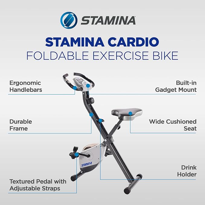 Stamina Upright Exercise Bike 1308 - Fitness Bike with Smart Workout App - Exercise Bike for Home Workout - Up to 300 lbs Weight Capacity | Foldable Stationary Bike for Home Workout; Up to 250 lbs Weight Capacity