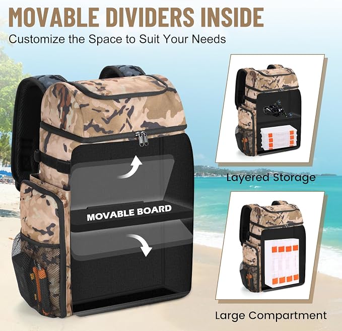 VJI Fishing Tackle Backpack with Rod Holder, Large Tactical Backpack, Fishing Gear Tackle Box Tactical Backpack, Water Resistant Sport Bag and Equipment