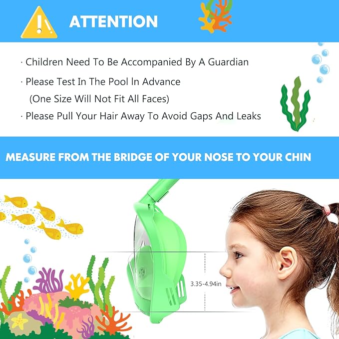 Kids Snorkel Mask Full Face, Snorkeling Gear for Kids with Camera Mount, 180 Degree Panoramic View Snorkeling Set Anti-Fog Anti-Leak