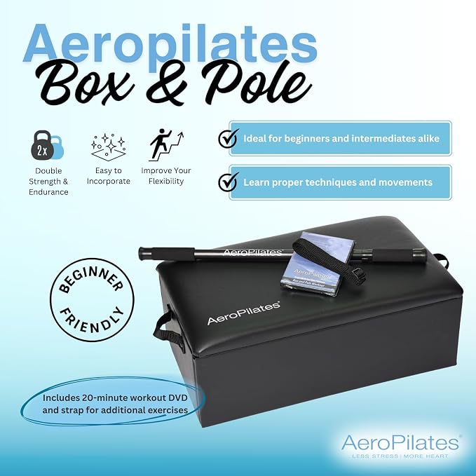 AeroPilates Box and Pole Reformer Accessory with Balance & Flexibility | Balance & Flexibility; Includes Adjustable Support Pole; Strap & Instructional Workout Video