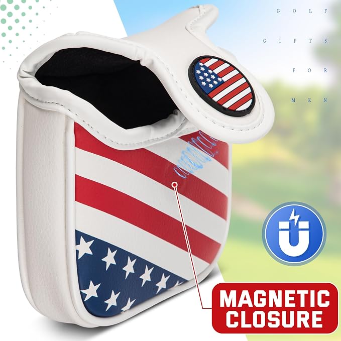 13 Pcs American Flag Golf Accessories Kit, Patriotic Mallet Putter Cover Set with Towel, Tees, Ball Bag & Divot Tool, 4th of July 250th Golf Gifts for Men Father