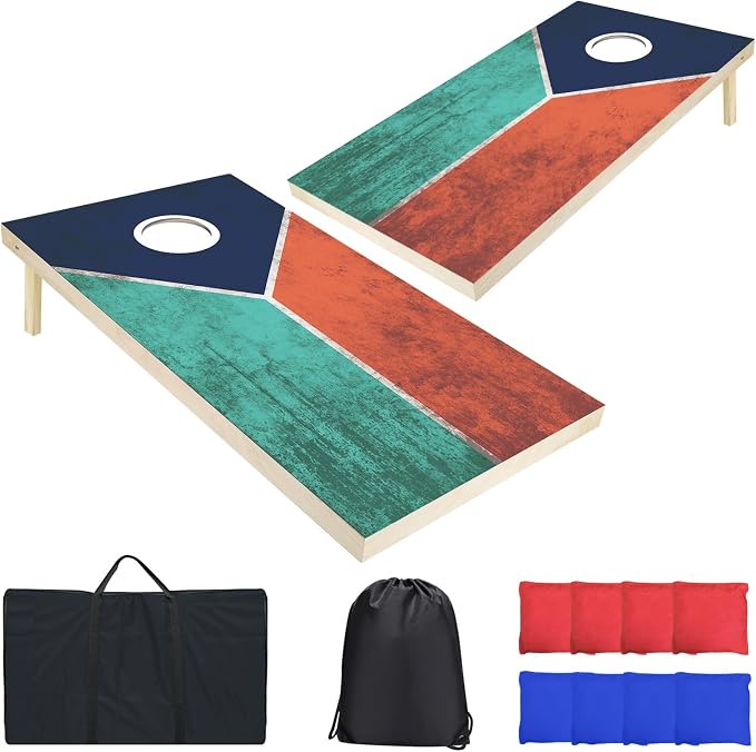 Cornhole Boards Set - Regulation Size 4x2/3x2ft Solid Wood Corn Hole Game Set with 8 Bean Bags and 2 Cornhole Boards - Perfect for Outdoor Game
