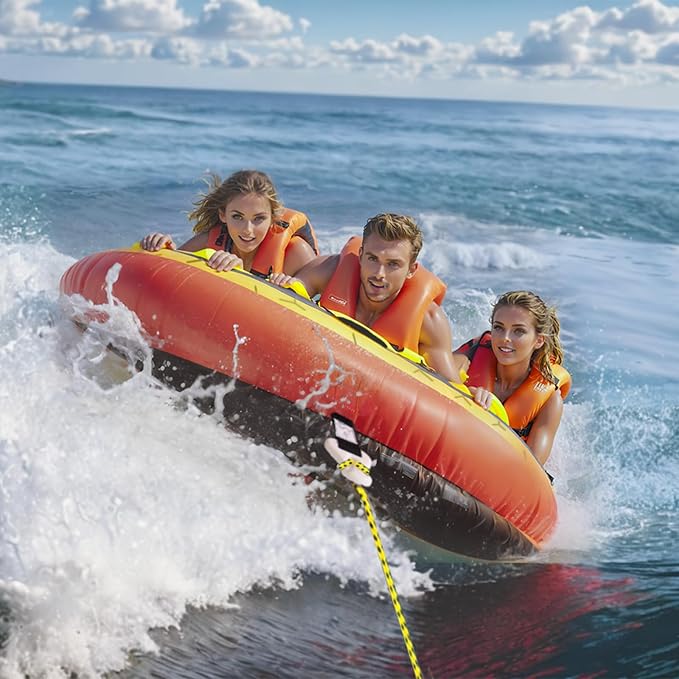 VEVOR Towable Tubes for Boating, 1-4 Riders Inflatable Boat Tubes & Towables, 340-680 lbs Capacity, Multiple Sizes with Full Nylon Cover, Padded/EVA Handles, Fins & Safety Valve (Multi-Option)