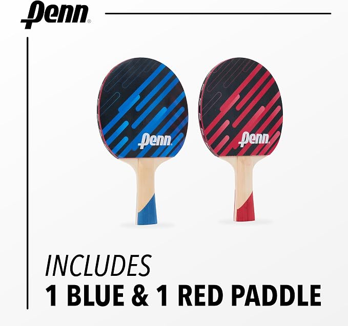 Penn 2-Player Table Tennis Paddle Set - 2 x 3.0 Paddles, 3 Balls & Storage Pouch - Ping Pong Rackets with Balanced Sponge Backing, Competition Rubber & Ergonomic Handle - Outdoor Sports