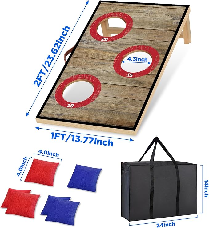 Electronic Cornhole Board Set (4x2ft) - Automatic Scoring Corn Hole Game for Adults & Kids - Infrared Sensing Wood Set with 8 Bags & Carry Case for Backyard, Party & Tailgates