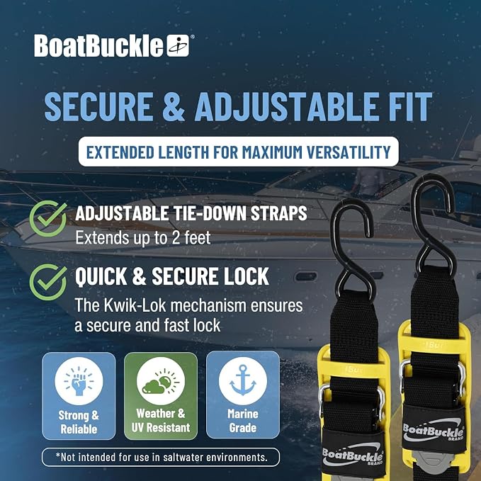 BoatBuckle Pro Series Kwik-Lok Transom Tie-Down, (Pack of 2) - 2-Inch x 2-Feet