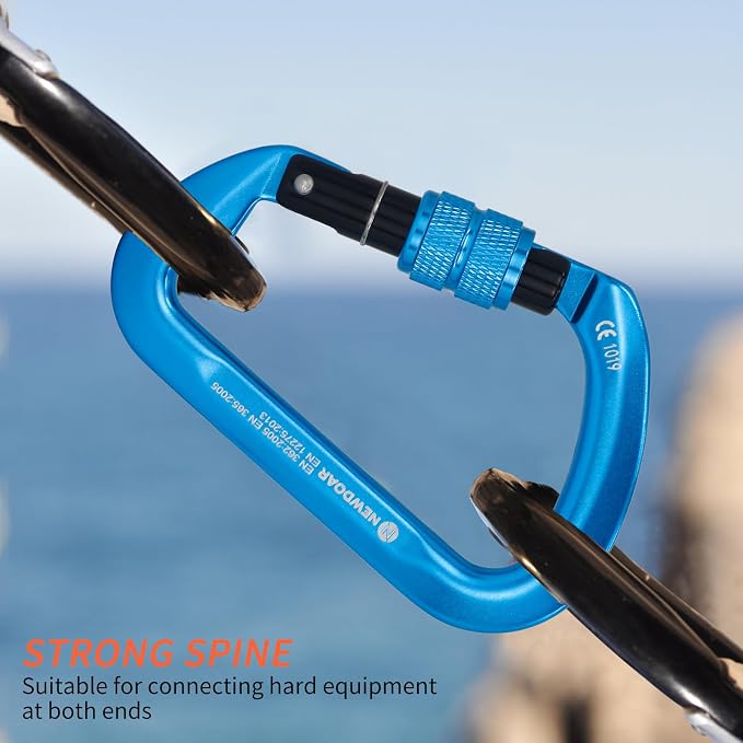 NewDoar CE Certified 30kN-6744lbs Climbing Carabiner Professional, Heavy Duty D Screwgate Clip, for Climbing,Rappelling,Hunting, Rescue