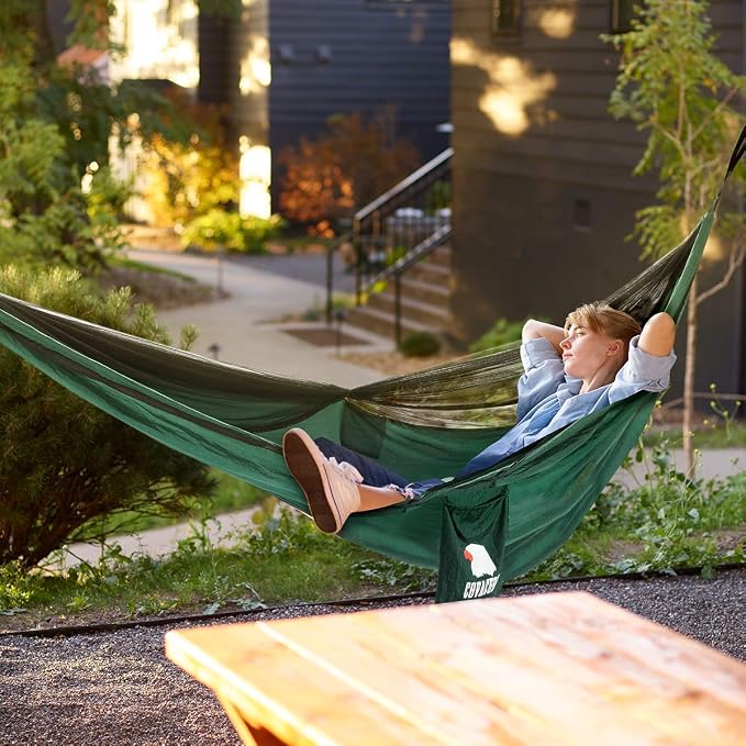 Camping Hammock - Lightweight Double Hammock, Hold Up to 772lbs, Portable Hammocks for Outdoor, Camping, Backpacking, Travel, Backyard, Beach(Dark Green)