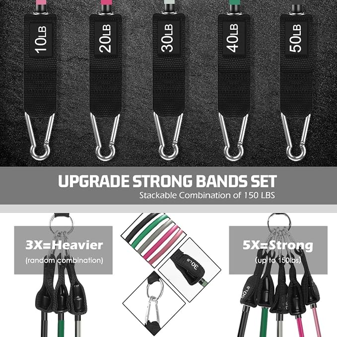 VEICK Resistance Bands Set, 10-150 LBS Stackable Exercise Bands with Handles, Ankle Straps & Door Anchor, Workout Bands for Home Gym, Yoga, Pilates, Physical Therapy for Men Women