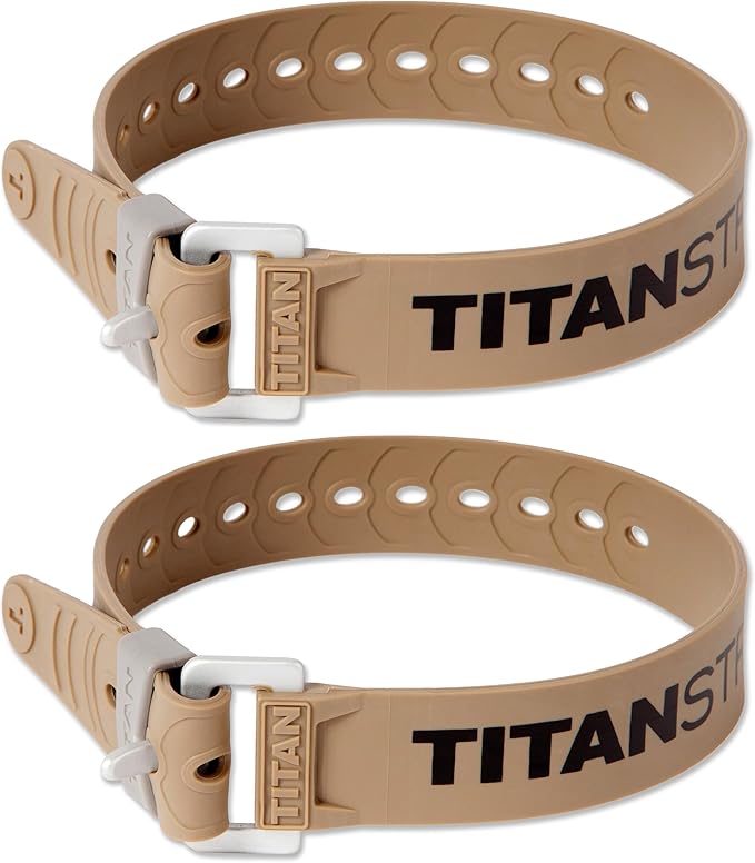 Titan Industrial Straps – Safety Strap Set to Secure Splits, Cargo Bikes, Garden Hoses, Wood Working Projects – 70 lb. Working Load, 20" Length, 2-Pack Coyote Tan