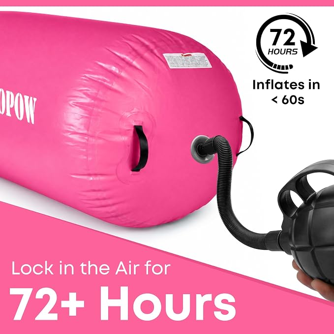 Inflatable Gymnastics Air Barrel Roller with Electric Pump, Heavy Duty PVC Tumbling Barrel Back Handspring Trainer, Air Tumble Track Mat for Home Gym, Cheerleading, Yoga Practice