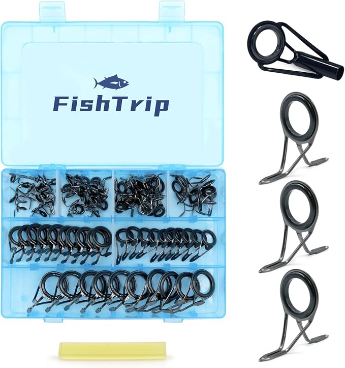 FishTrip Rod Repair Kit 40&85pcs Fishing Rod Tip Guide Repair kit Single Leg Ceramic Ring Fishing Pole Eyelets Replacement Kit