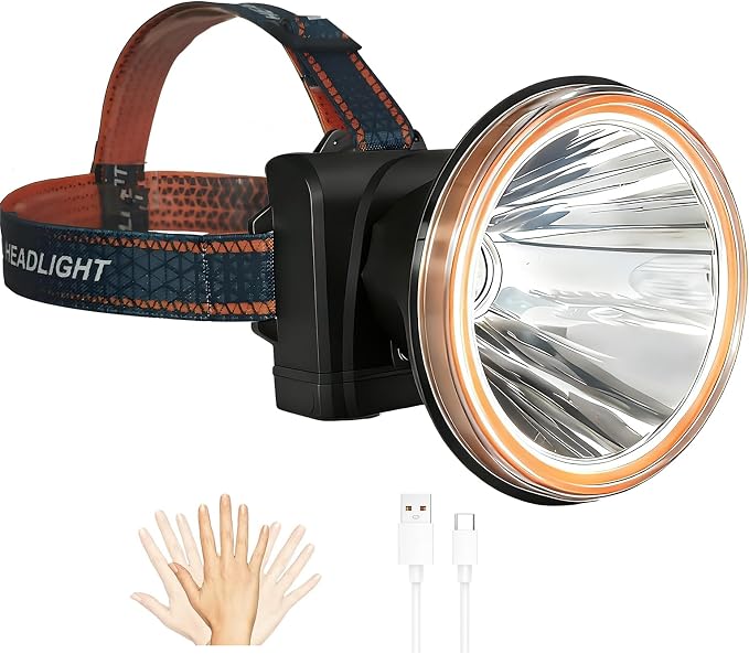 Ultra Bright LED Headlamp, 1000 Lumens Spotlight with Motion Sensor, Rechargeable with Power Display, 3 Modes, Long Distance Light, USB-C Charging