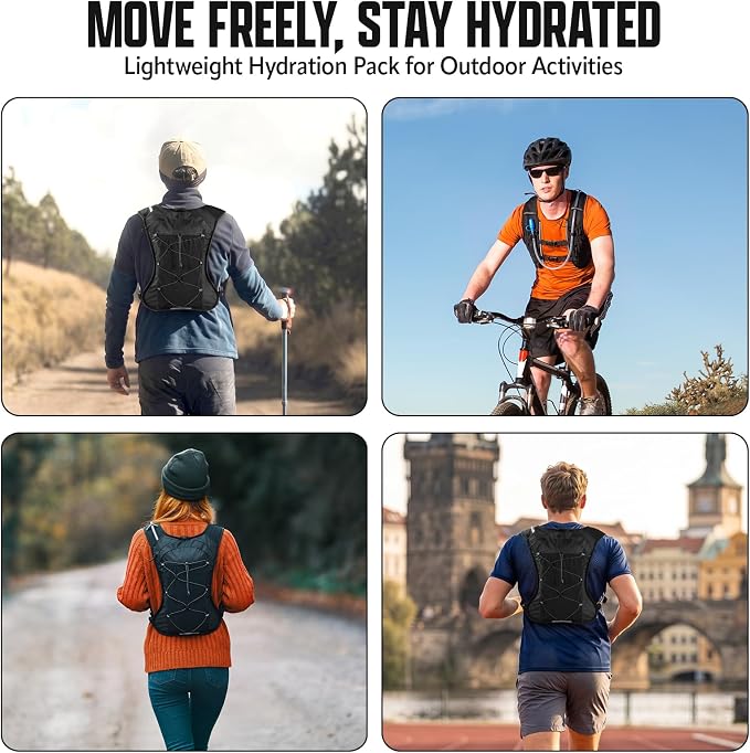 HIPONY Hydration Backpack with 2L Leak-Proof Water Bladder, Lightweight Running Hydration Pack, Adjustable Vest Style Water Backpack for Hiking, Cycling and Trail Running