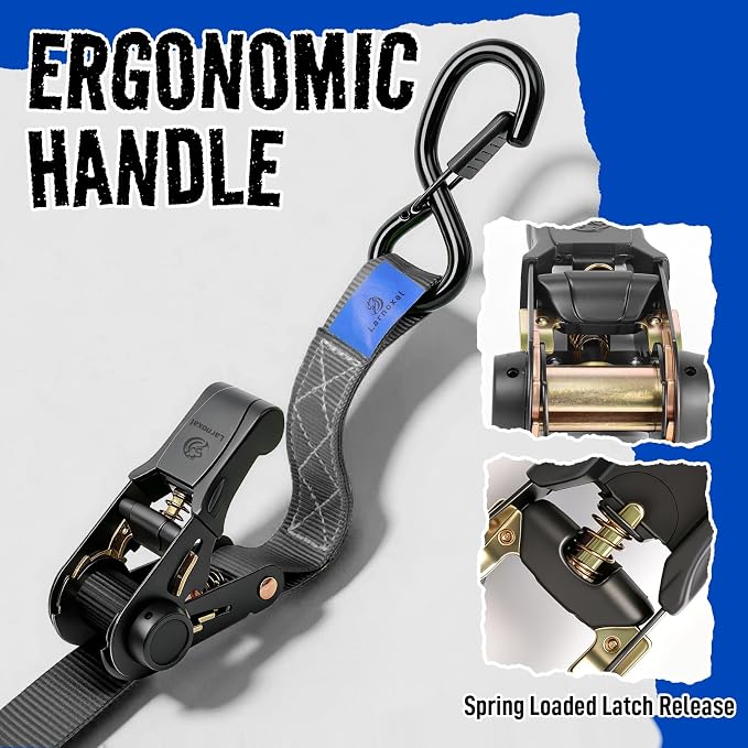 Ratchet Straps 4 Pack - 1,826 Lbs Break Strength 1 in x 15 Ft Medium Duty Ratchet Tie Down Straps with S Hooks Set for Truck, Cargo Van, Trailer, Motorcycle (Black)