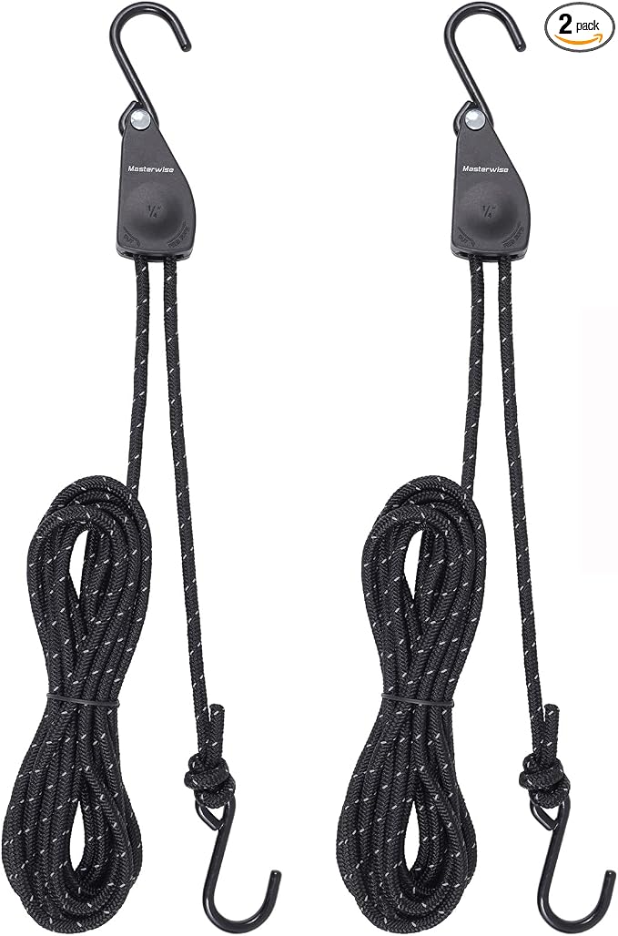 1/4" x12' Kayak Tie Down Straps with Reflective Stripe, Boat Trailer Straps Canoe Bow and Stern Rope Hanger Kayak and Canoe Accessories (Black, 2PCS)