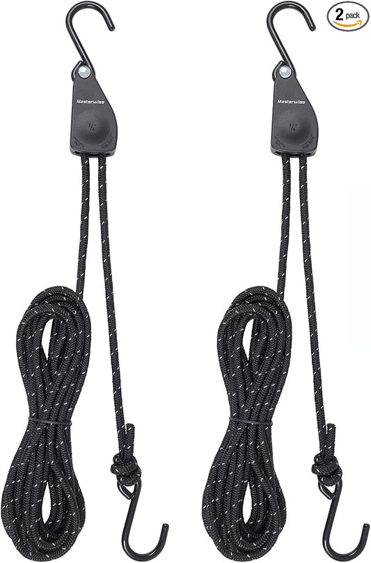1/4" x12' Kayak Tie Down Straps with Reflective Stripe, Boat Trailer Straps Canoe Bow and Stern Rope Hanger Kayak and Canoe Accessories (Black, 2PCS)