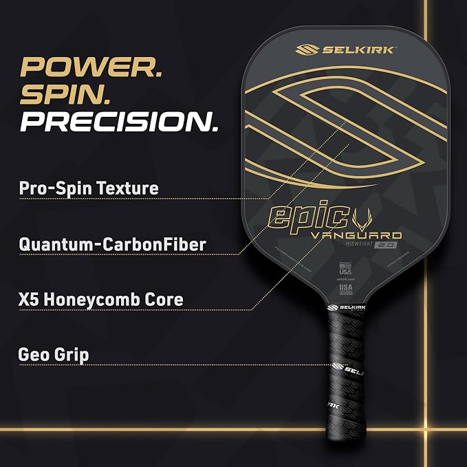 Selkirk Sport Vanguard Hybrid Pickleball Paddle | Carbon Fiber Pickleball Paddle with a Polypropylene X5 Core | Pickleball Rackets